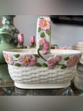 Franciscan Desert Rose Basket Weave Handled Basket Planter Bowl